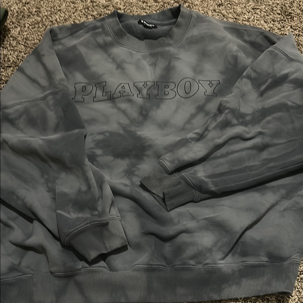 PLAYBOY Gray Crewneck Sweater with Embossed Logo